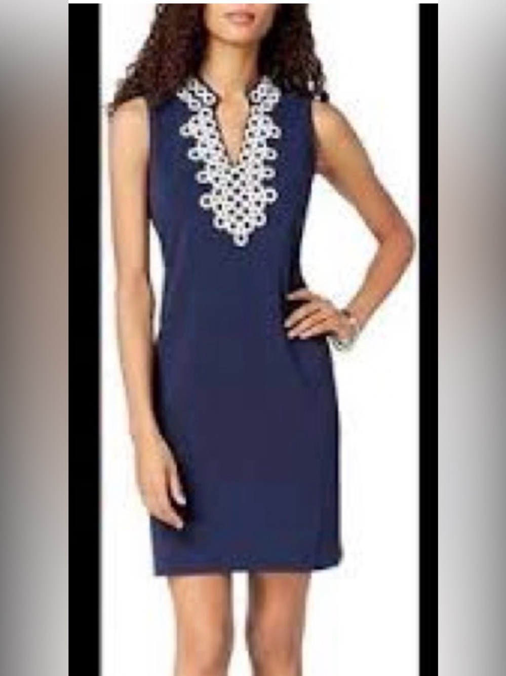 Charter Club Navy Blue Sleeveless Dress with White Embroidered Neckline Size XL